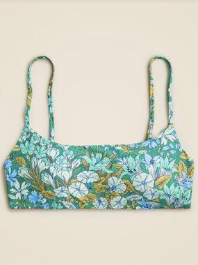 J.Crew Scoopneck bikini top in aqua blooms bright patina M